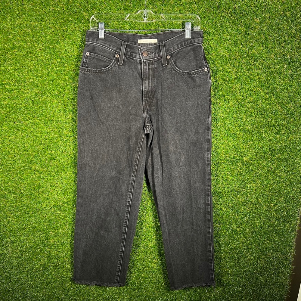 Levis 94 Baggy Jeans Womens 27 Washed Black High Rise Straight Raw‎ Hem